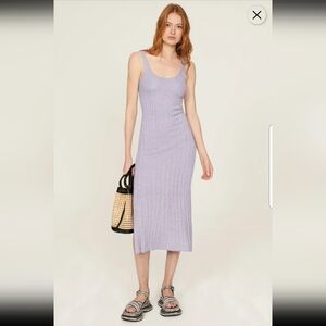 Naadam Marled Lavender Rib Midi Silk Tank Dress Size S